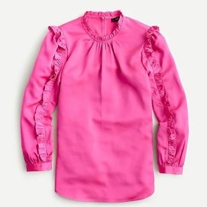 JCREW RUFFLE SLEEVE TOP IN SATIN CREPE SZ  SM MED NWT
